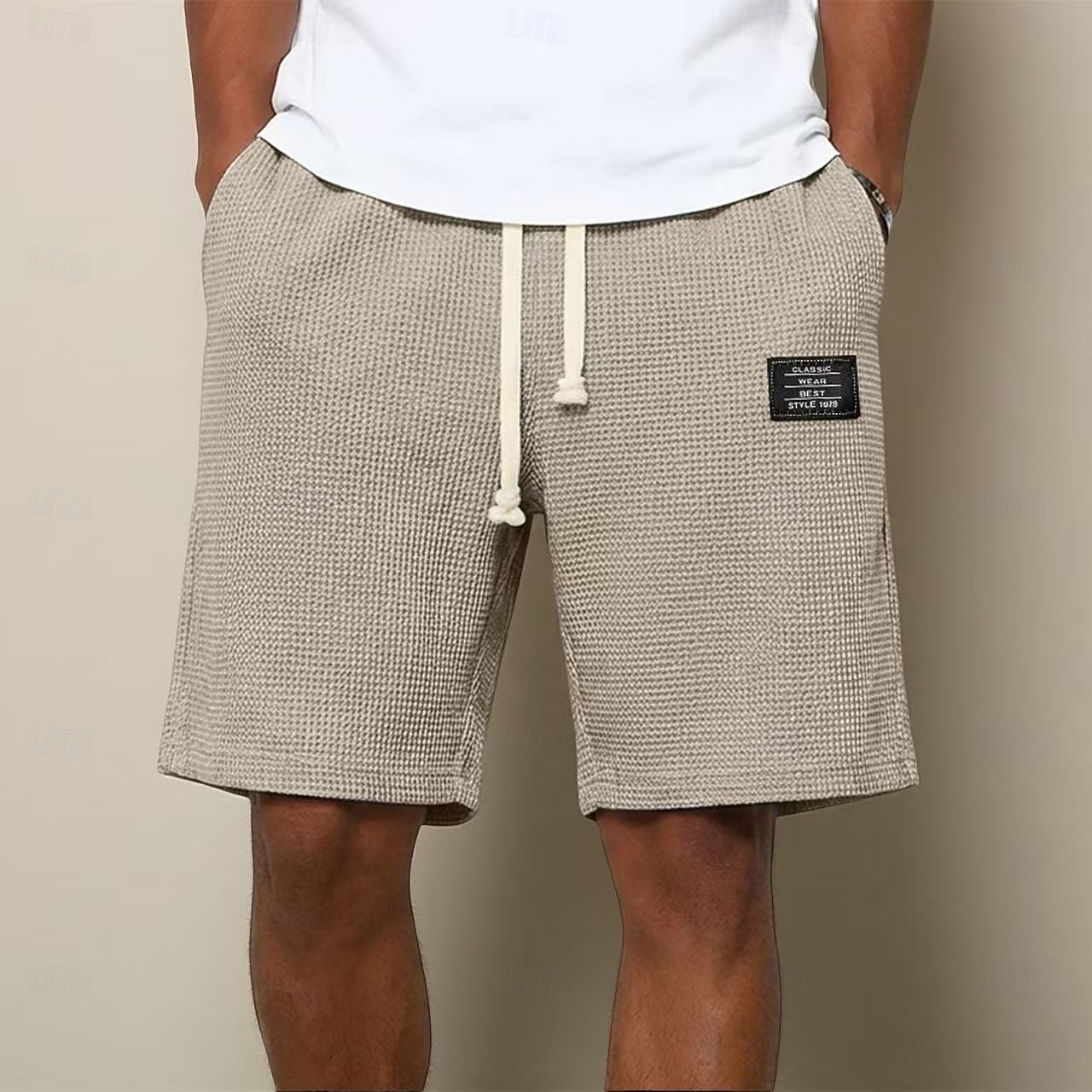 Men's Waffle Waffle Shorts Shorts Casual Shorts Elastic Waist Textured Plain Comfort Breathable Knee Length Casual Outdoor Beach Vacation Fashion Light Green Navy Blue Micro-elastic 2026 - $22.99 –P7
