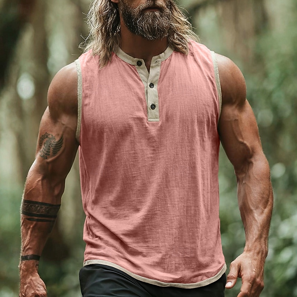 Hombre Camiseta sin mangas Top Camisetas Interiores Camisa sin mangas Sin Mangas cuello henley Henley Verano Primavera Plano Moda Design Básico Botones Casual Vacaciones Calle Negro Rosa Azul Marino 2026 - $18.49 –P1