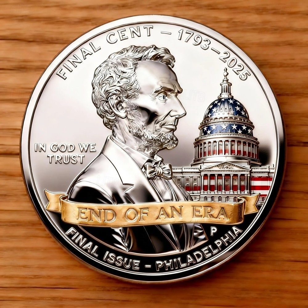 O último centavo 1793–2025 · Fim de uma era · Moeda comemorativa de metal Lincoln · Moeda memorial do último centavo 1909–2025 · Último centavo Lincoln · Ficha comemorativa, tributo histórico de de 2026 por $19.99 –P2