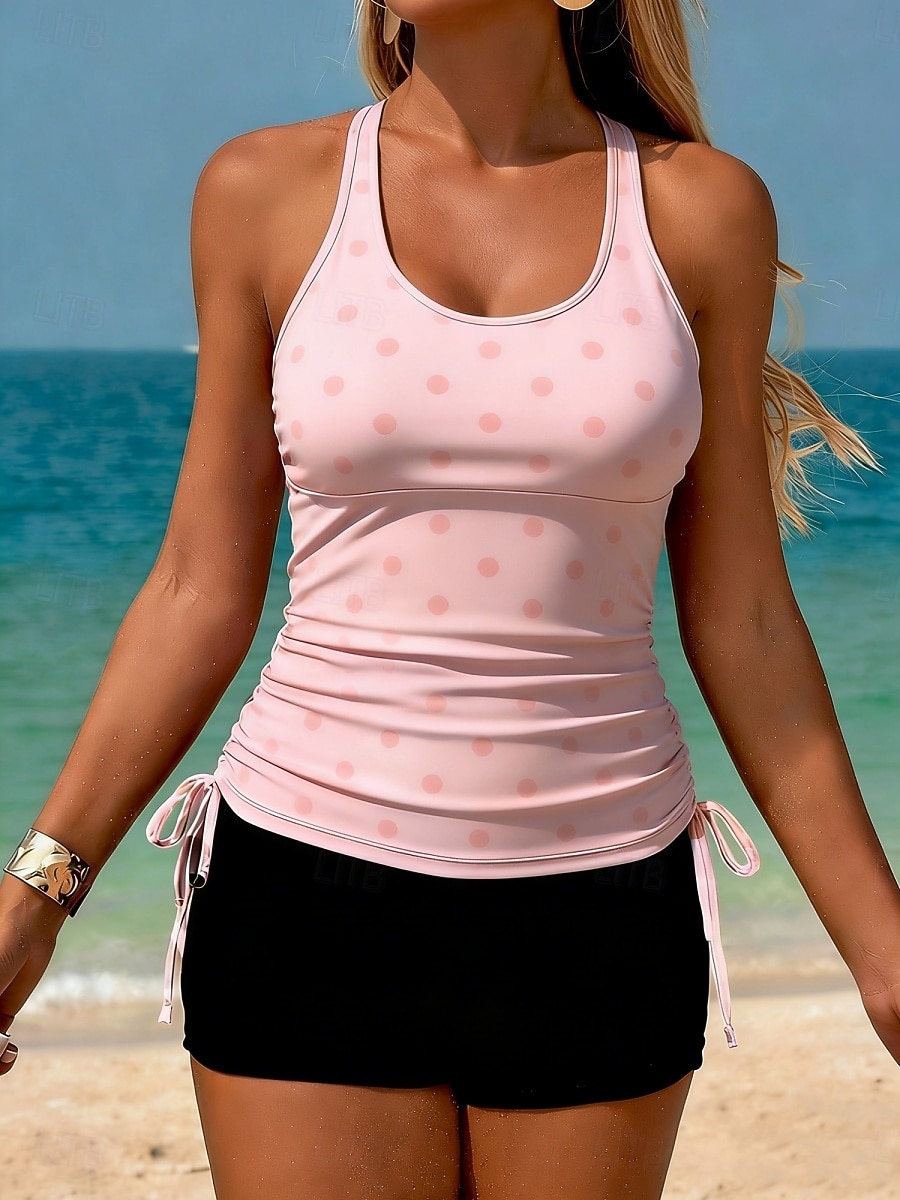 Dámské Plavky Tankini 2 ks Vysoký pas Plavky Zaštíhlující Vysoký pas Štíhlý Volná záda prázdniny Oblečení na pláž Puntíky Do U Bez rukávů Plavky 2026 - $21.99 –P5