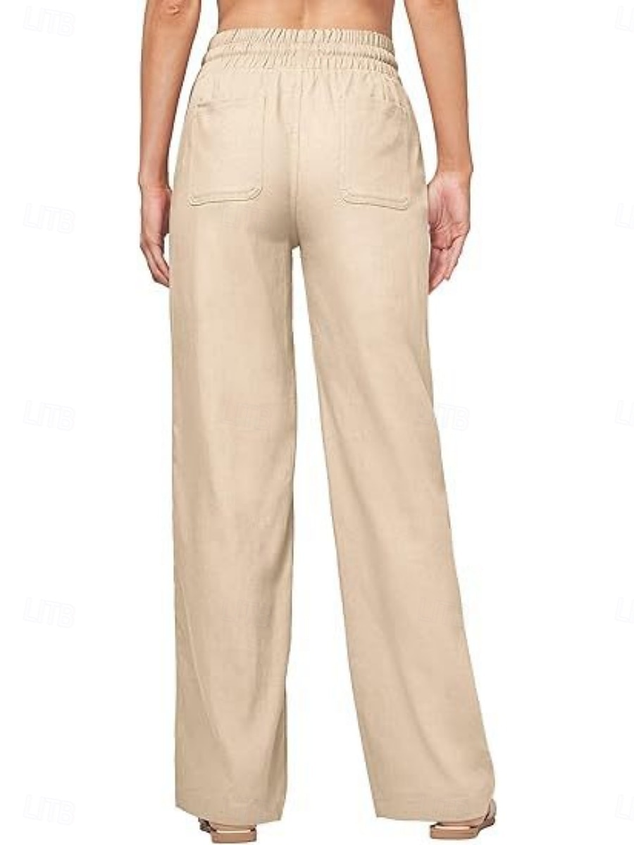 Naisten Puuvillaiset pellavahousut Kiinalainen Kesähousut Suora Loma Perus Vapaa-aika Täyspitkä Korka vyötärö Yhtenäinen väri Tasku Elastinen vyötärönauha Mukava Pehmeä Elastinen ulko- Katu Sininen 2026 - $42.99 –P17