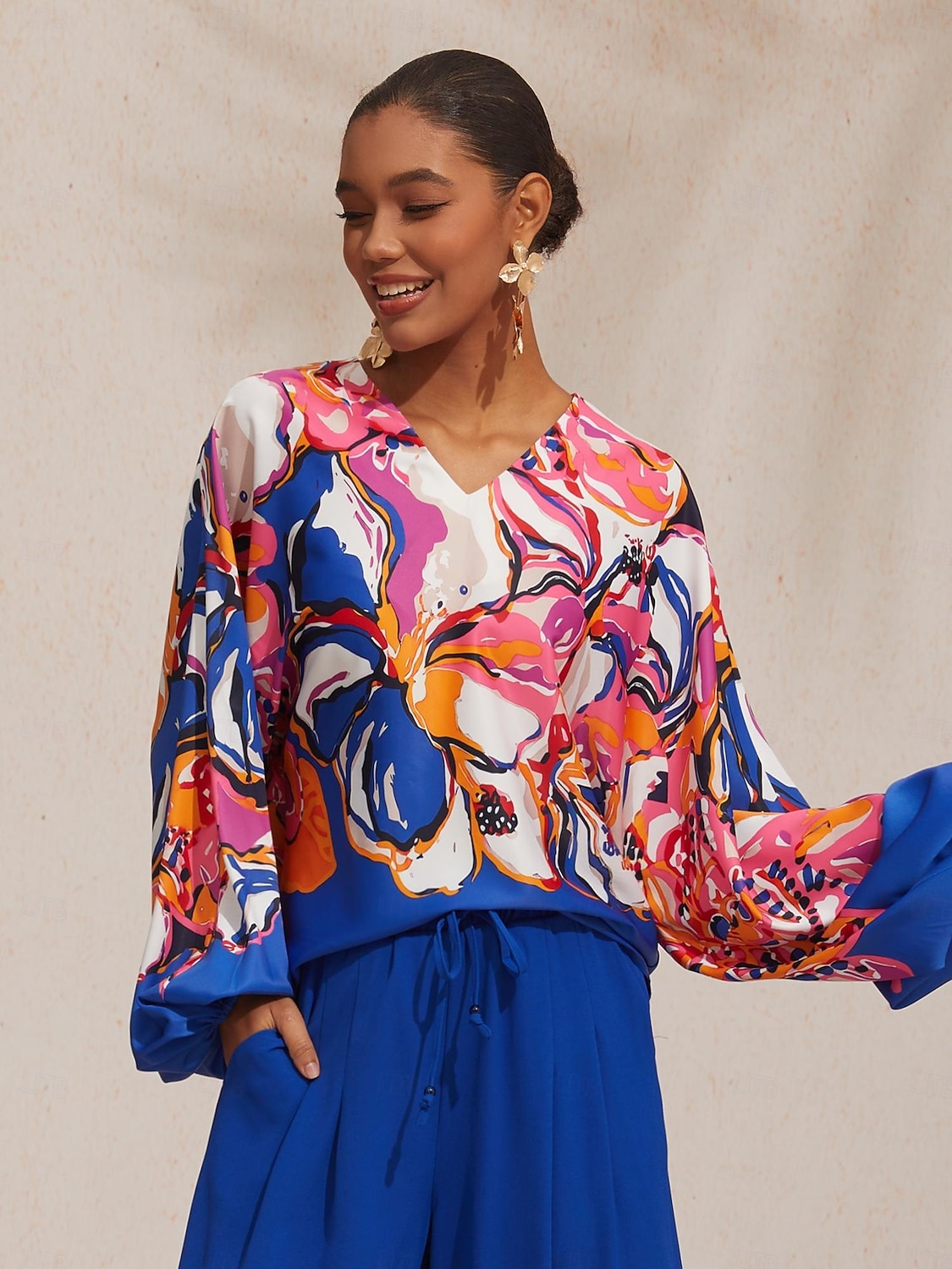 Vacation Artistic Floral Dolman Sleeve Satin Top 2026 - $67.99 –P4