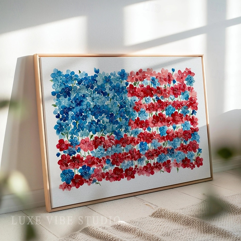 Impresión rústica floral de la bandera estadounidense - arte de pared patriótico en acuarela decoración de granja Cottagecore pintura botánica festiva 2026 - $12.99 –P5