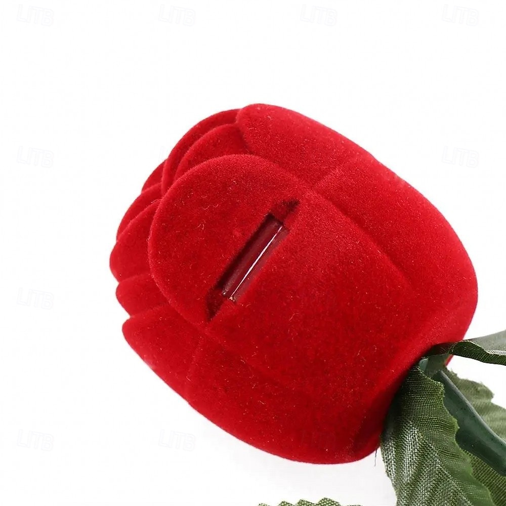 1PC Flocked Rose Ring Box Long Root Rose Creative Red Rose Flower Ring Display Box Proposal Engagement Anniversary Romantic Gift Box Wedding Jewelry Display Storage 2026 - $9.99 –P21