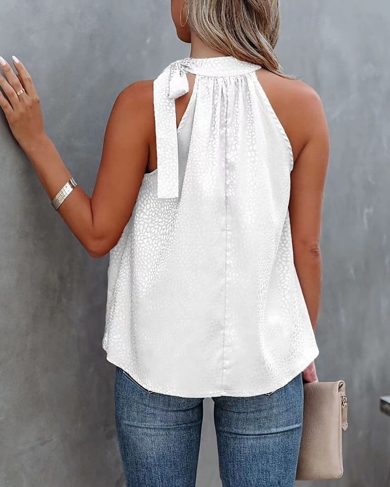 Mujer Blusa Camisa sin mangas Lazo Leopardo Elegante Casual Sin Mangas Cuello halter Tops regulares Diario Festivos Ropa de playa Negro Blanco Rosa Azul Marino Verde Trébol Verano Primavera 2026 - $19.99 –P9