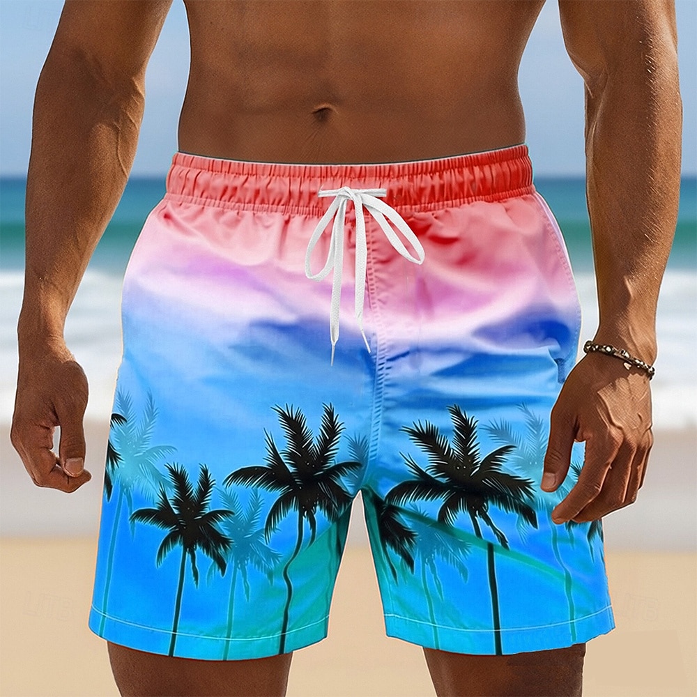 Homens Coqueiro Cor gradiente Plantas Tropicais Calção Justo de Natação Shorts de Natação Bermuda de Surf Cintura Média Havaiana férias na praia Bolsos laterais Forro de malha Cintura elástica com de 2026 por $20.99 –P2