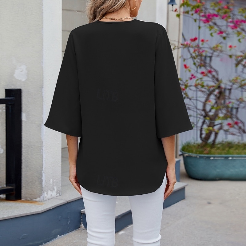 Damen Hemd Bluse Chiffon Tops Patchwork Farbblock Stilvoll Lässig Langarm V Ausschnitt Normale Oberteile Täglich Ferien Ausgehen Blau Schwarz Weiß Rosa Himmelblau Sommer Frühling 2026 - $25.99 –P12