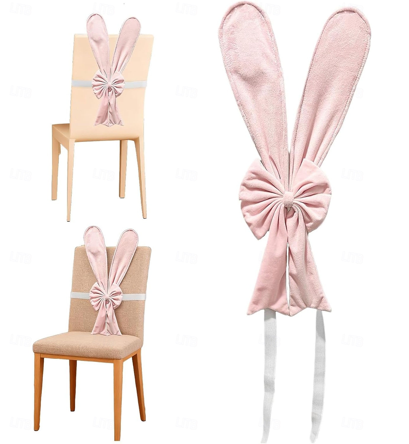 Påsk stolsöverdrag med kaninöron, söta rosa påskhare med rosett och ryggstöd, avtagbara stretchöverdrag för kaninstolar, perfekt för påskmatbord, restaurangfestdekor 2026 - $32.99 –P1