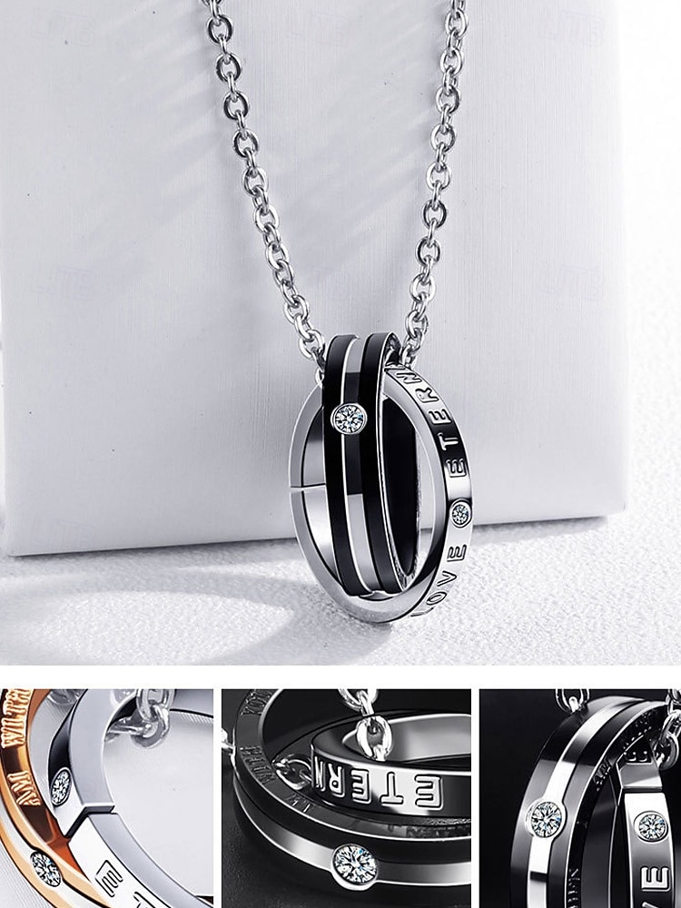 2026年 インターロッキングリング付きメンズ合金ネックレス、ブラックとローズゴールド、バレンタインデー、結婚式、ギフトに最適、エレガントなデザインと高品質の仕上げ。  コレクション – $7.99 –P8