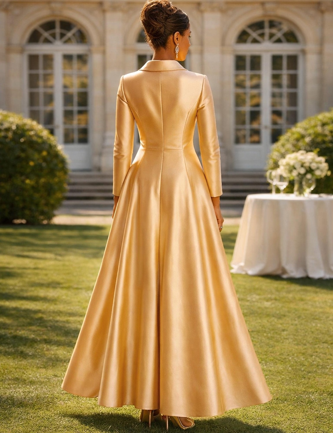 Linea ad A Lunghezza al pavimento Abito da invitata a nozze Abito Formale Abito svasato Abito da cerimonia per signora Manica Lunga Colletto a Camicia Elegante Formale Ospite di nozze Raso con del 2026 a $153.99 –P2