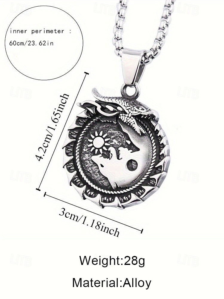 Men's Viking Style Alloy Necklace – Dragon and Wolf Pendant, Yin-Yang Design, Perfect for Casual Everyday Wear 2026 - $7.99 –P10