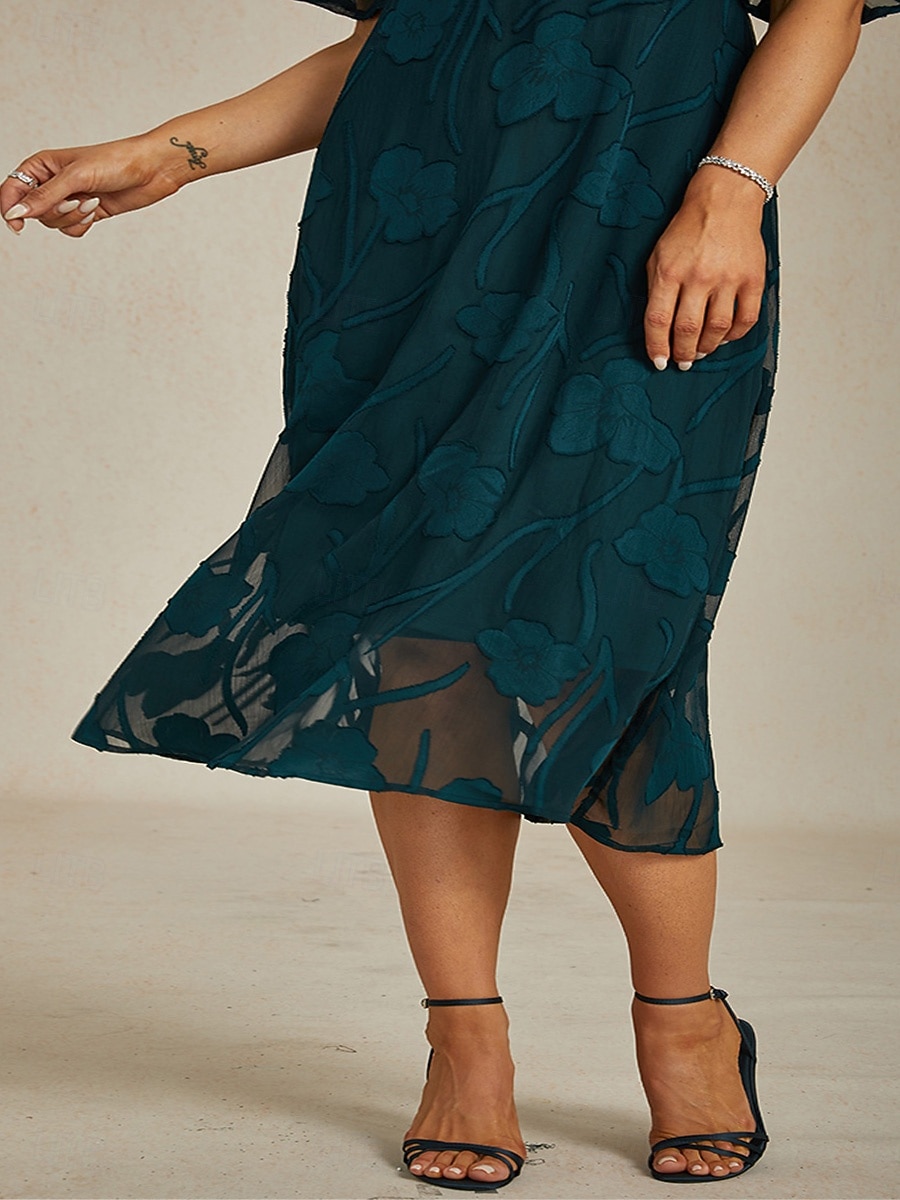 Women's Midi Dress Chiffon Dress A Line Dress Elegant Flutter Sleeve Daily Wedding Guest Lace Regular Fit Floral Short Sleeve V Neck Green 2026 - $109.99 –P3