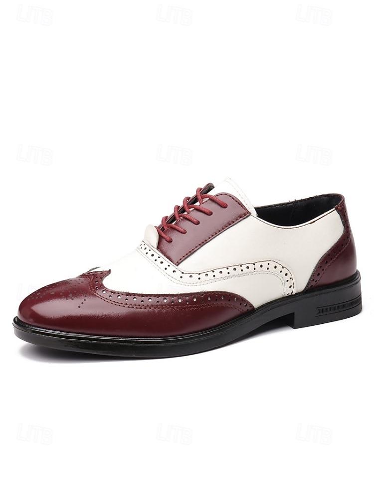 scarpe eleganti da uomo bicolore, stile oxford marrone e bianco, design con lacci, look vintage elegante per matrimoni e occasioni formali del 2026 a $34.99 –P7