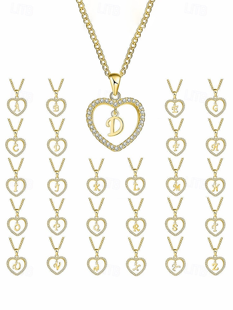 hjerteformet anhengskjede for kvinner – legeringsmateriale, 26 alfabetstiler, strass-aksenter – perfekt valentinsdagsgave 2026 - $7.99 –P11