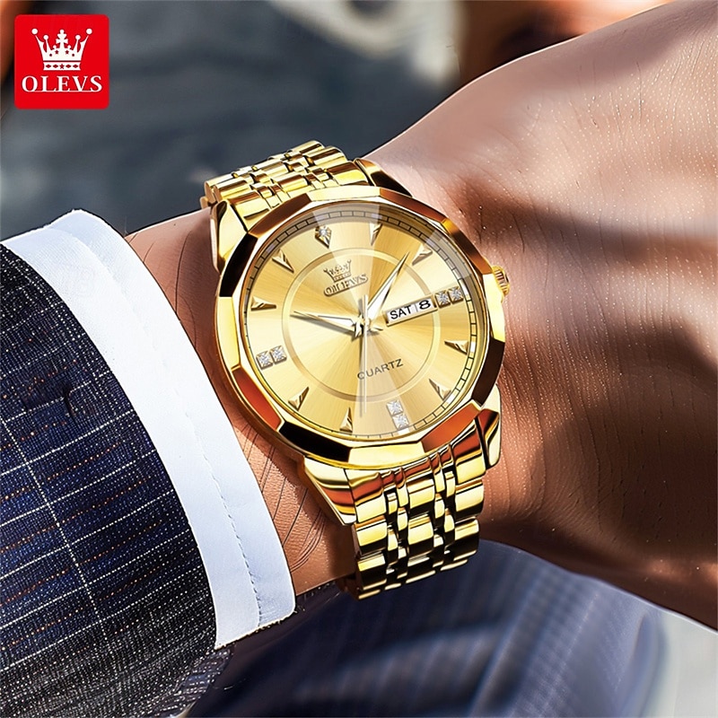 New Olevs Men'S Business Quartz Watch With Luminous Calendar, Week Display, Diamond-Set, Casual And Fashionable Water-Resistant Men'S Sports Watch 2026 - $39.99 –P15
