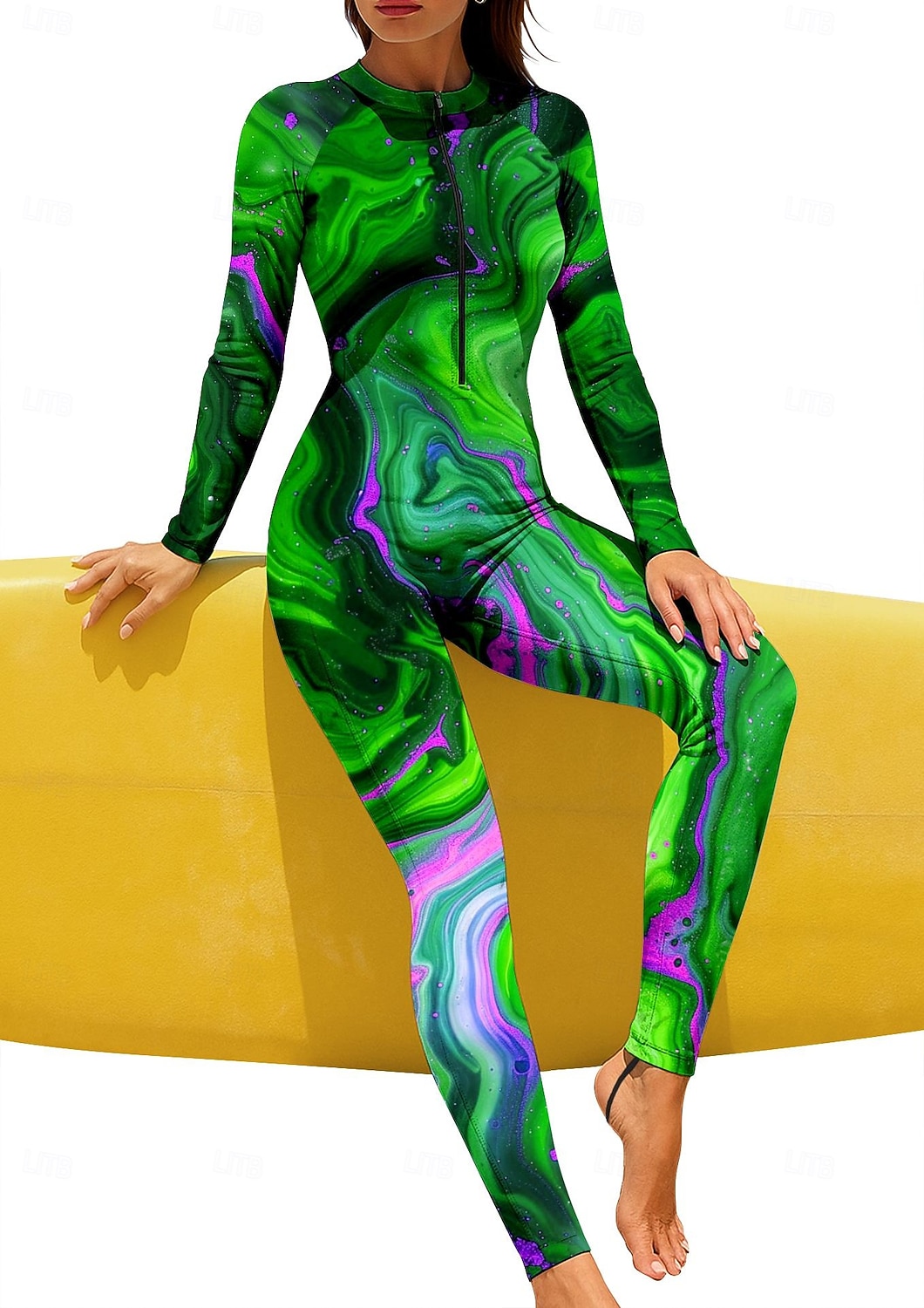 Mujer Regular Camiseta Protección Solar Surf Camiseta de protección solar de cuerpo completo Traje de baño Degradado Abstracto Mármol con sujetador incorporado Cremallera delantera Protección solar 2026 - $49.99 –P6