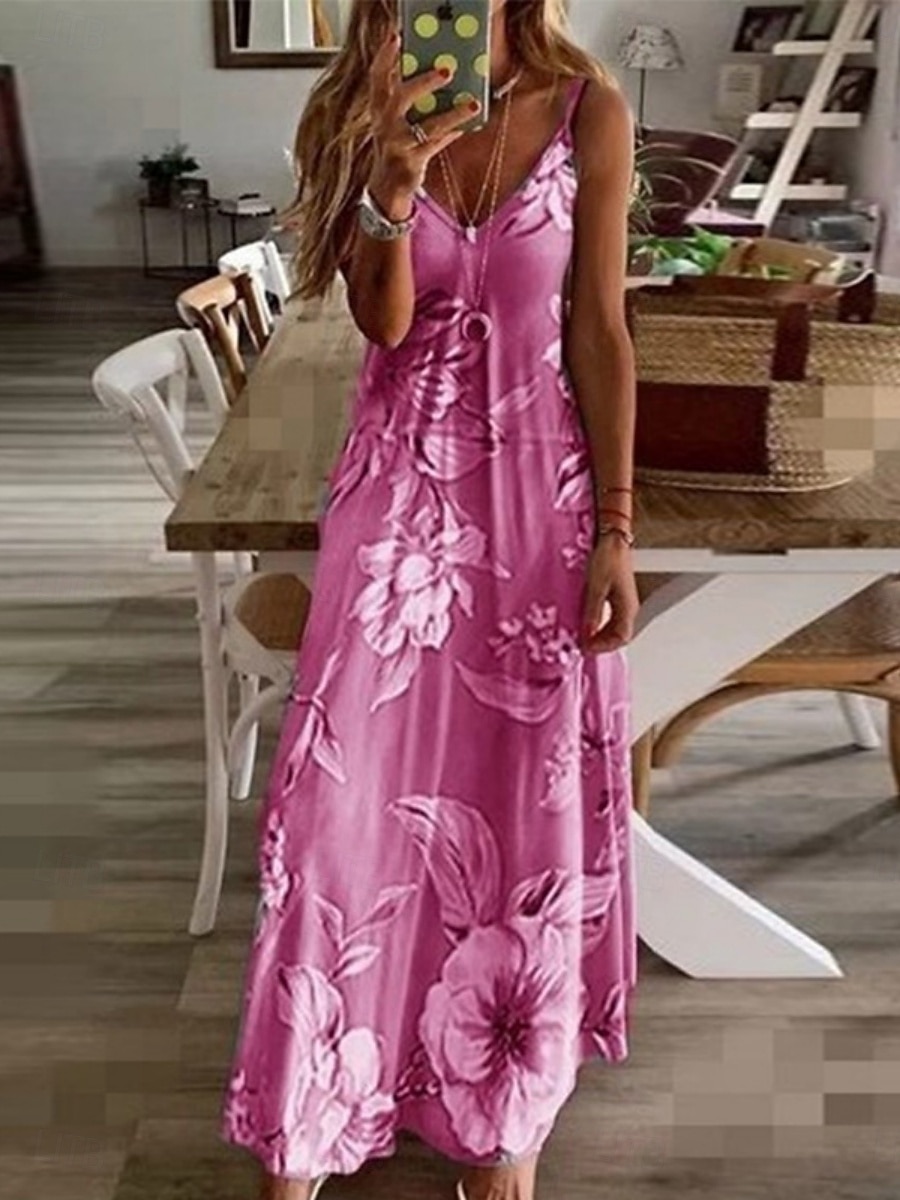 Femmes Robe Maxi Robe Décontractée Robe Nuisette Mode Basique Moderne Quotidien Extérieur Plage Coupe régulière Fleuri Sans manches Col en V Bleu Rose Claire Violet Vert Été Printemps de 2026 ? $36.99 –P6