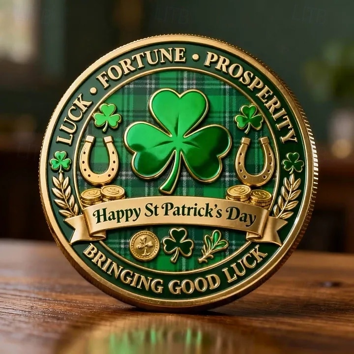 St. Patrick's Day Lucky Coin Commemorative Green Clover & Horseshoe Design, Irish Good Luck Token, March 17 Celebration Souvenir 2026 - $19.99 –P2