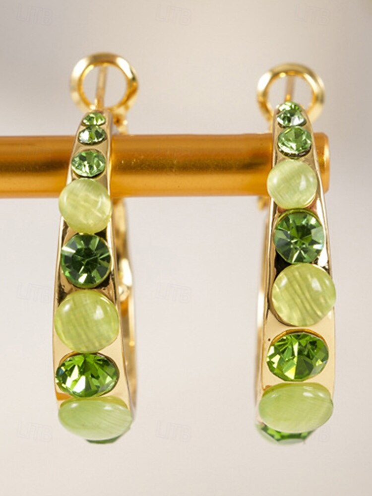 Dámské kruhové náušnice s drahokamy a kamínky – více barev, materiál ze slitiny, elegantní design, ideální na dovolenou a párty 2026 - $7.99 –P9