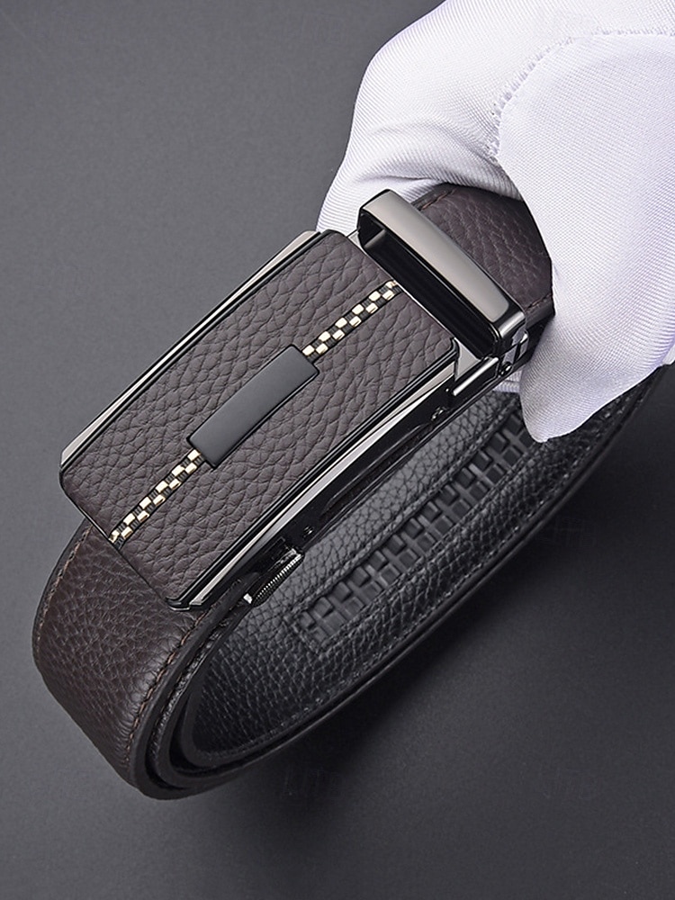 Men's Genuine Leather Automatic Buckle Belt in Black & Coffee, Classic Business Dress Belt for Men, Durable Real Leather, Adjustable Fit, Ideal for Weddings, Business Meetings & Formal Occasions 2026 - $14.99 –P5