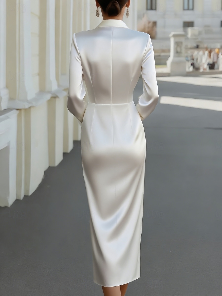 Dames Halflange jurk Satijnen Jurk Werk Jurk Elegant Modieus Modern Buiten Vakantie Uitgaan Normale pasvorm Effen Lange mouw Overhemdkraag Wit Zomer Lente 2026 - $44.99 –P3