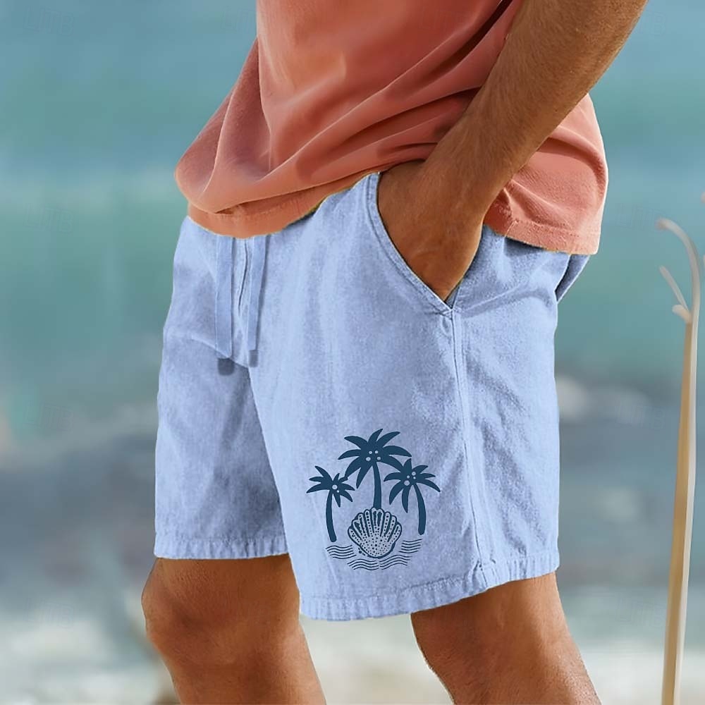 Voor heren Kokosnootboom Schelp Tropische planten Korte broek Strandshorts Katoenen shorts Medium Taille Hawaii Casual Dagelijks Strand Feestdagen Zijzakken Elastische tailleband met trekkoord 2026 - $25.99 –P3