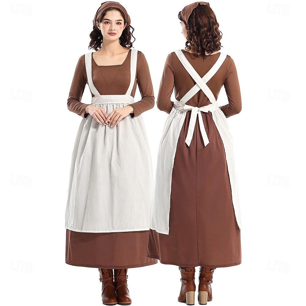250th Anniversary USA 19th Century 1800s Ankle Length Prairie Dress Bonnet and Apron Set Long Sleeves Pioneer Girl Colonial Pioneer Revolutionary War Costumes Fancy Dress Women's Halloween Carnival 2026 - $40.99 –P2