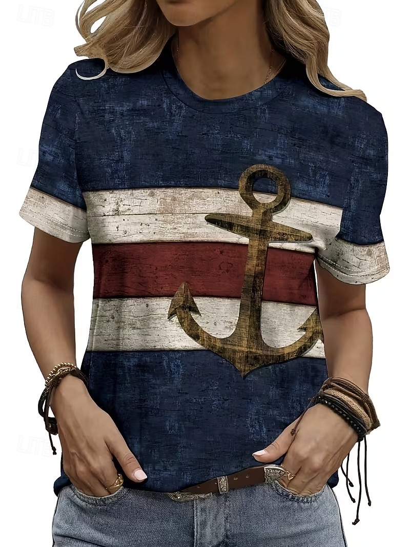 Damen T Shirt Patchwork Druck Buchstabe Stilvoll Basic Klassisch Kurzarm Rundhalsausschnitt Rundhals Normale Oberteile Täglich Schwarz Weiß Sommer Frühling Herbst Winter 2026 - $22.99 –P1
