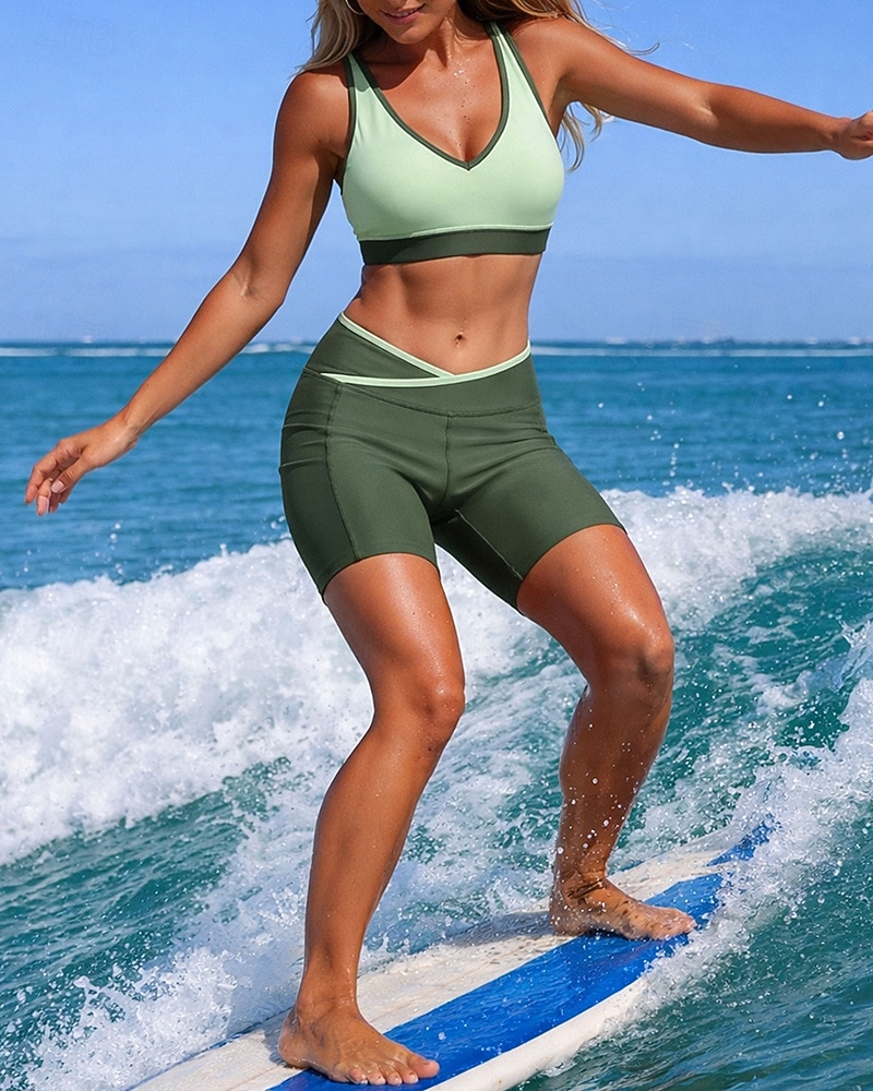 Mujer Conjuntos de bikini Traje de baño 2 Piezas Bloqueo de color Protección UV Elástico Sin Mangas Bañadores Traje de baño Surf Buceo Natación Verano 2026 - $23.99 –P5