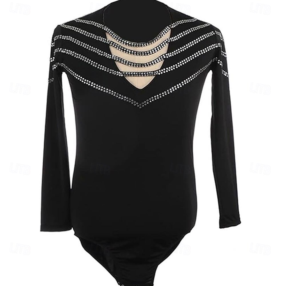 Figure Skating Top Men's Ice Skating Tops Black Patchwork High Elasticity Training Competition Skating Wear Classic Crystal / Rhinestone Long Sleeve Ice Skating Figure Skating 2026 - $282.09 –P1