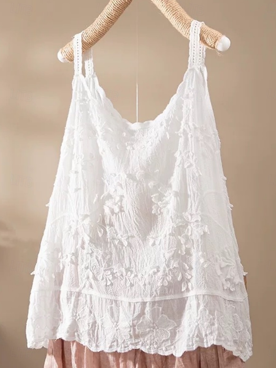 Women's Blouse Lace Tops Camisole Tank Top Lace Embroidered Eyelet Floral Plain Stylish Classic Modern Sleeveless Crew Neck Regular Tops Daily Holiday Going out White Pink Royal Blue Khaki Summer 2026 - $19.99 –P2