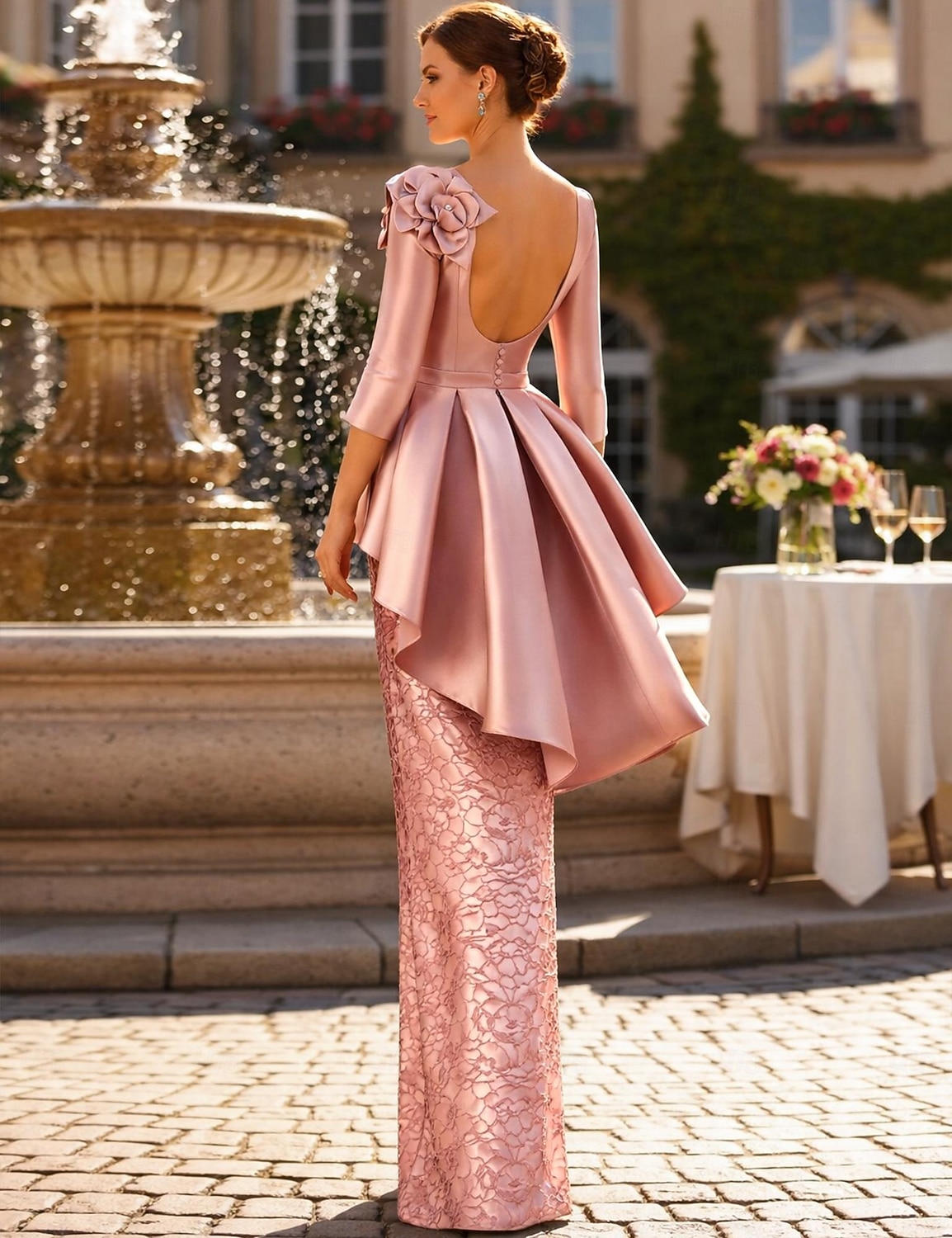 Schlauchkleid Bodenlang Kleid für Hochzeitsgäste Abendkleid Figurbetontes Kleid Brautmutterkleid Dreiviertelarm V Ausschnitt Elegant Party Hochzeitsgast Formeller Abend Satin Spitze mit Applikationen 2026 - $199.99 –P2