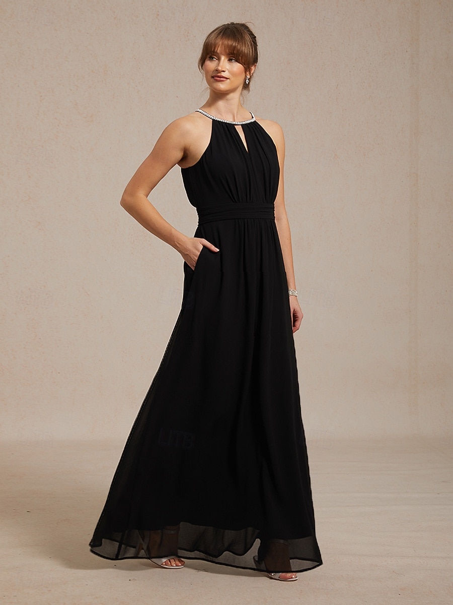 Women's Maxi Dress Chiffon Dress A Line Dress Fit And Flare Dress Elegant  Cold Shoulder Vacation