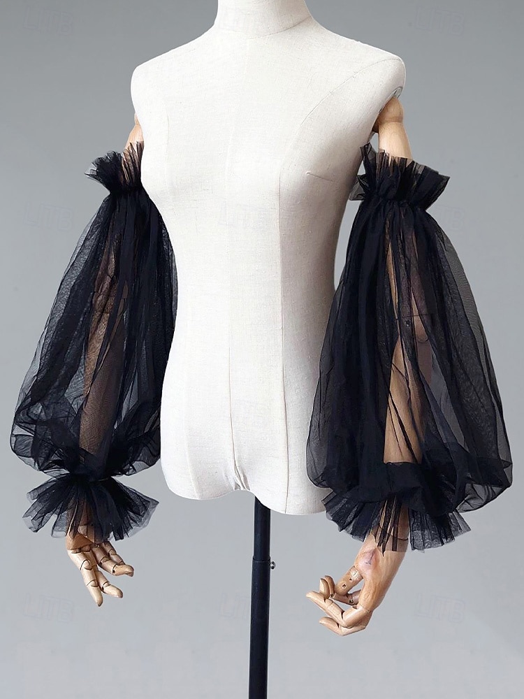 Luvas femininas de tule com mangas bufantes – nas cores preto e branco, em tecido de malha macio e elegante, perfeitas para casamentos, festas e eventos noturnos. de 2026 por $11.99 –P10