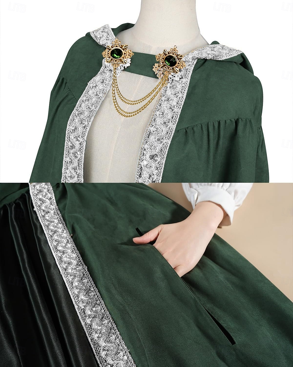 Retro vintage Middeleeuws Renaissance Kaap Mantel kapmantel Vampieren Kostuum Uniseks Keltisch Fantasie Halloween Carnaval Prestatie LARP Volwassenen Mantel 2026 - $52.99 –P5