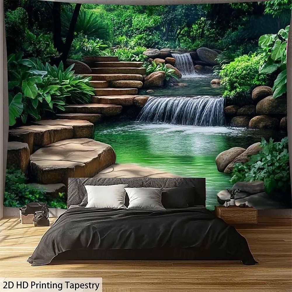Aesthetic Zen Jungle Cave Tapestry 3D Waterfall Forest Sunlight Wall Decor Serene Nature Landscape Hanging for Yoga Studio Meditation Room 2026 - $20.99 –P6