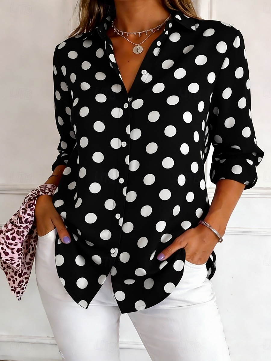Women's Shirt Button Down Shirt Casual Shirt Beach Shirt Print Graphic Polka Dot Stylish Classic Casual Long Sleeve Shirt Collar Regular Tops Daily Holiday Going out Blue Black Wine Spring Fall 2026 - $38.99 –P3