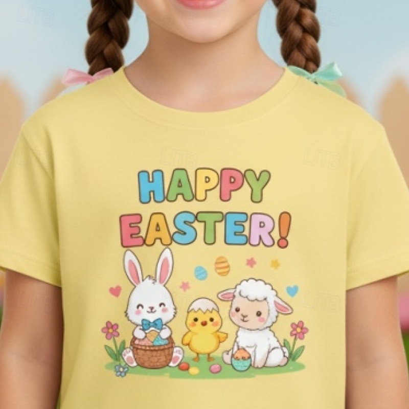 פסחא בנות תלת מימד גראפי שפן חולצה קצרה טישירט שרוולים קצרים הדפסת תלת מימד קיץ אביב ספורט אופנתי סגנון רחוב ילדים 4-12 שנים צווארון עגול קצר קזו'אל יומי בָּחוּץ רגיל 2026 - $15.99 –P2