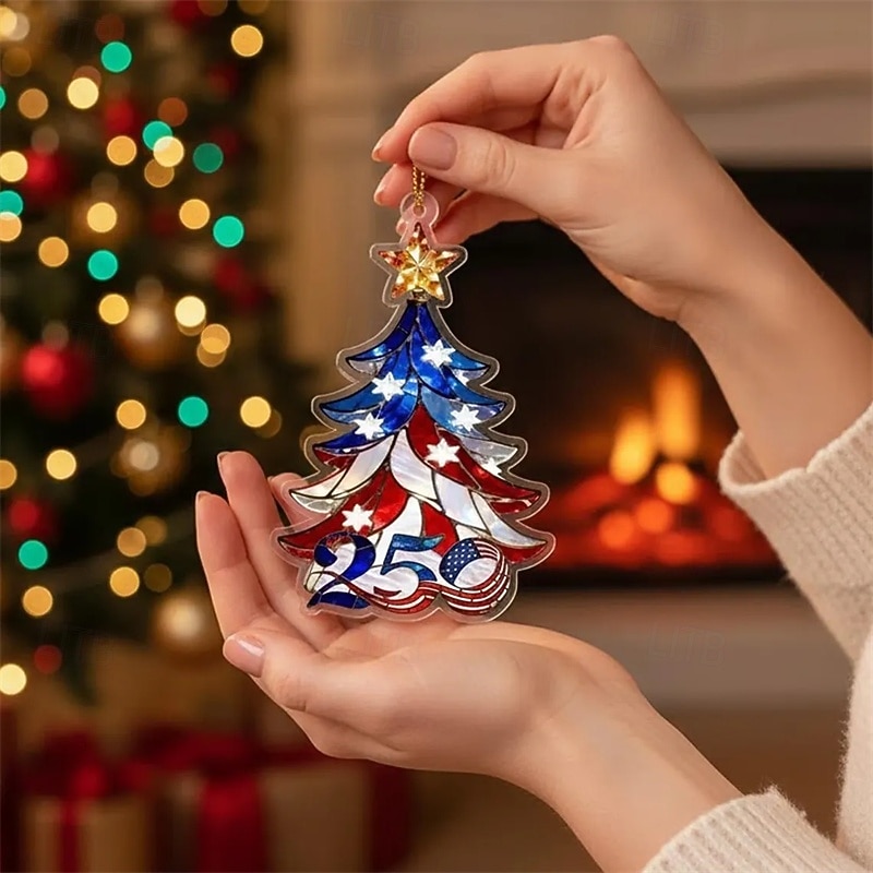 Enfeite comemorativo do bicentenário dos Estados Unidos, em acrílico 2D, decoração natalina americana para árvore de Natal, item decorativo patriótico para colecionadores. de 2026 por $11.99 –P2