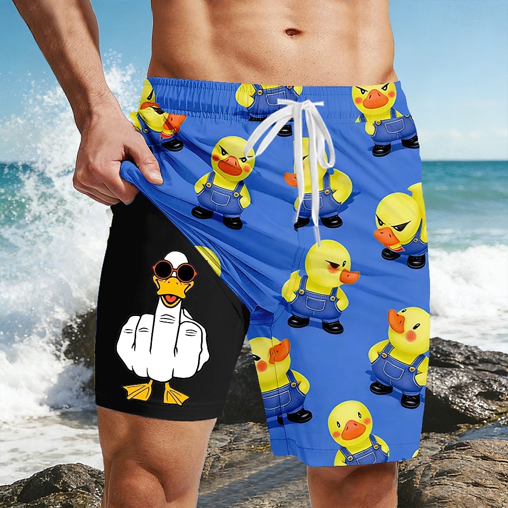 Bărbați Amuzant Rață Degetul mijlociu Pantaloni scurți căptușiți Pantaloni scurți de baie 2 în 1 Pantaloni Scurți de Înot Talie medie Hawaiană Vacanta la plaja Buzunare laterale Cu căptușeală de 2026 - $22.99 –P4