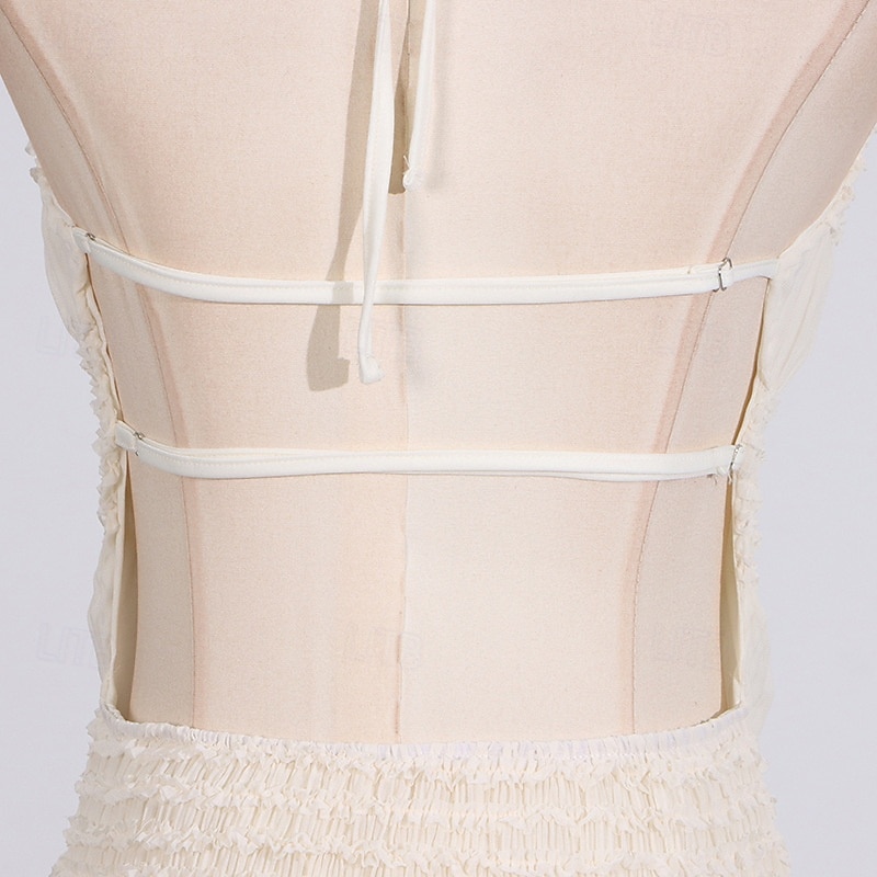 Linea ad A Lunghezza al pavimento Abito Bianco Abiti per invitati a matrimoni Elegante Senza Maniche All'americana Festa in giardino Matrimonio con Arricciato del 2026 a $57.99 –P11