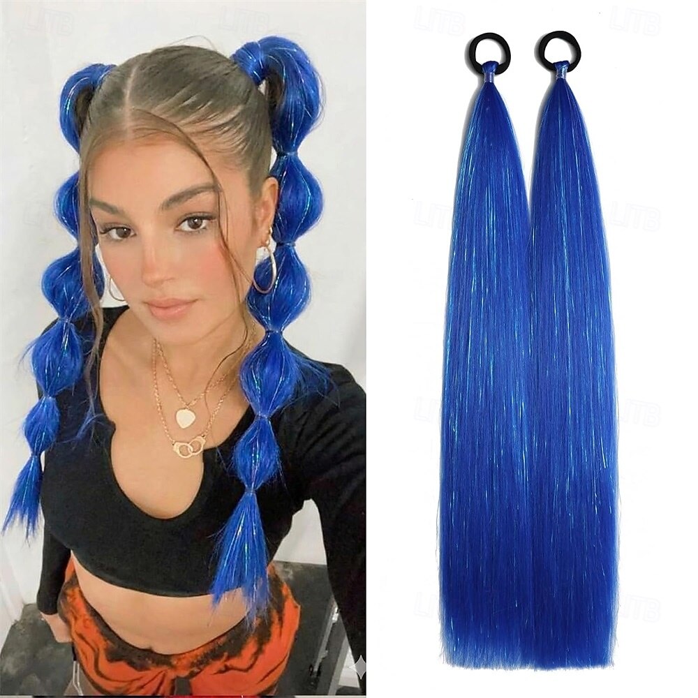 2 mechas de cabelo colorido, 66 cm (26 polegadas), para crianças e mulheres, aplique de rabo de cavalo liso e macio com elástico. de 2026 por $14.99 –P6