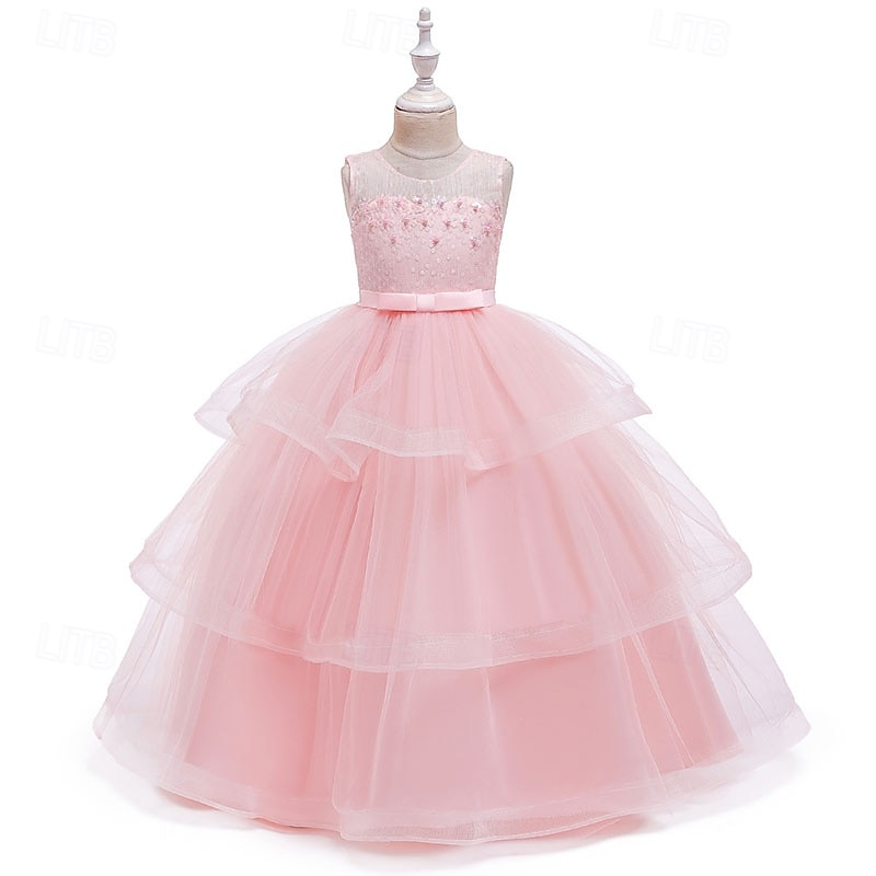 Abito da damigella d'onore bambina Ragazze Abito formale Abiti da sposa Feste Matrimonio Formale Adorabile Formale Principessa Traforato Rete Tinta unica Senza Maniche Girocollo Blu Rosa Dai 4 anni del 2026 a $48.99 –P10
