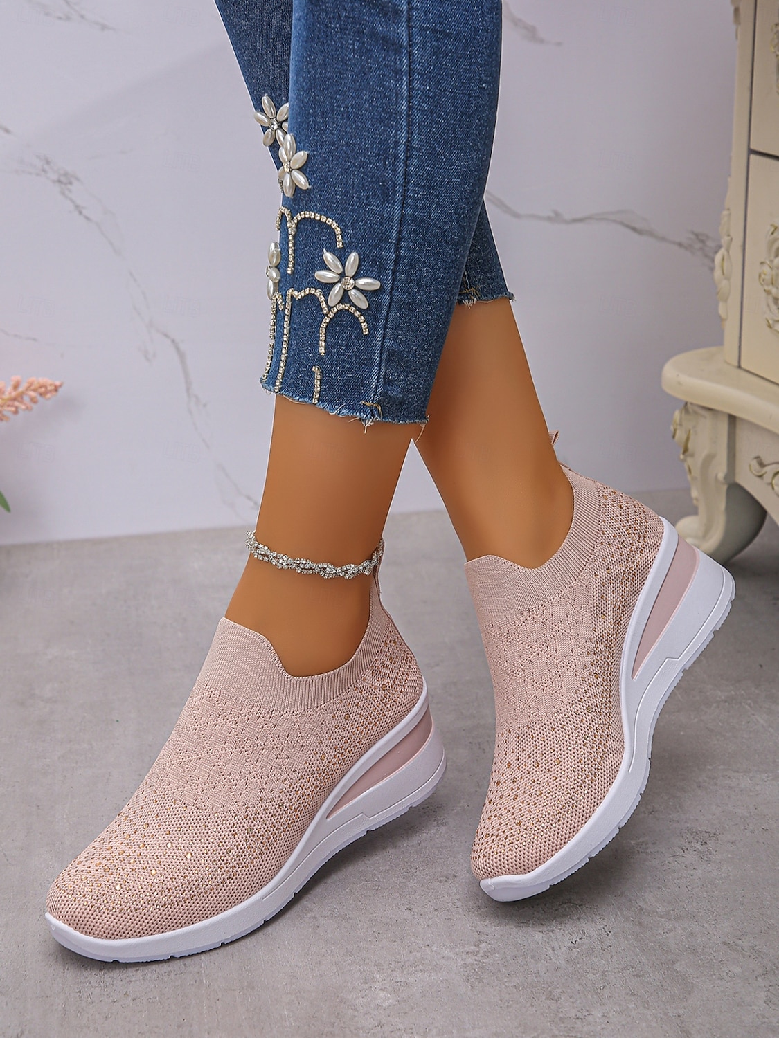 Per donna Casuale Quotidiano Passeggiata Strass Plateau Zeppa Punta Tonda Casual Comfort Tessitura Volante Mocassino Nero Bianco Rosa del 2026 a $26.99 –P3