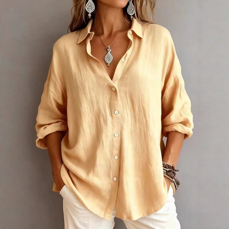 camicie da donna in cotone camicia con bottoni camicetta tinta unita vintage elegante moderna camicia a maniche lunghe colletto top regolare quotidiano vacanza uscire blu bianco giallo rosa rosa grigio primavera autunno del 2026 a $24.99 –P3