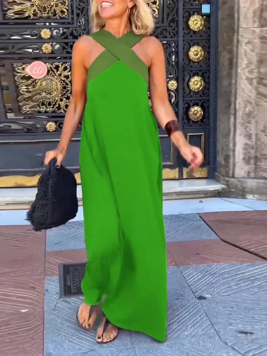 Women's Maxi Dress A Line Dress Summer Dress Halter Dress Casual Daily Loose Fit Plain Sleeveless Halter Neck Black White Red Green Summer 2026 - $33.99 –P7