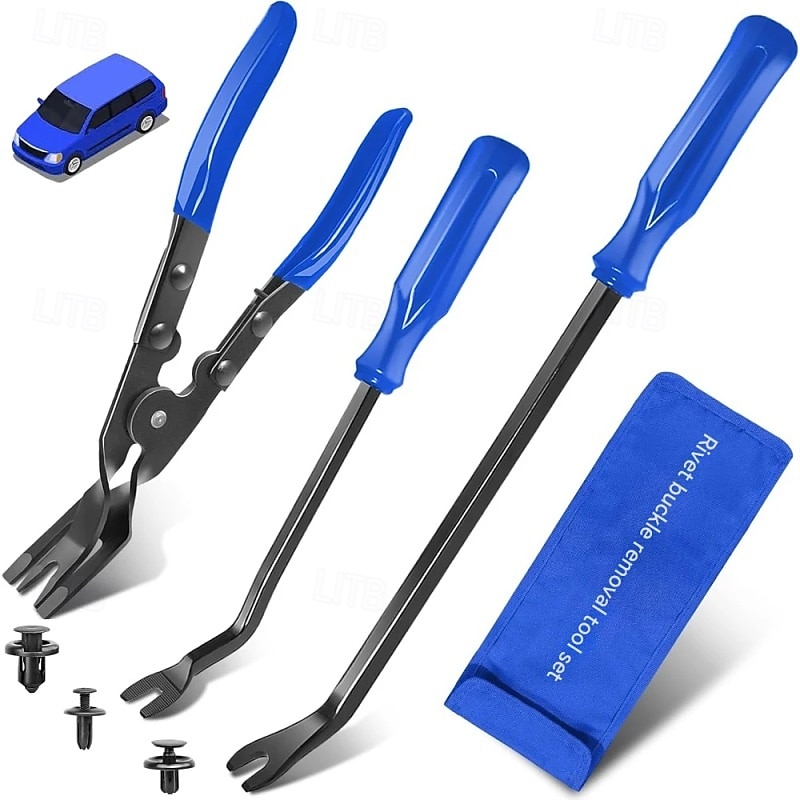 3-osainen auton verhoilun irrotustyökalusarja, ammattimainen auton klipsipihdit ja kiinnikkeiden irrotustyökalusarja auton ovipaneelien, verhoilun ja muovisten niittien poistoon, tehokas vääntötyökalu säilytyspussilla 2026 - $22.99 –P3