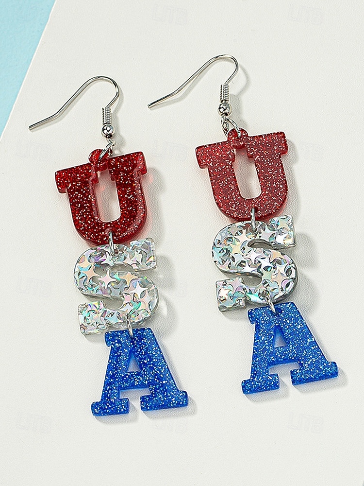 250. Jahrestag der Vereinigten Staaten Frauen Drop-Ohrringe Hängende Ohrringe Acryl Aktive Vintage täglicher Stern Pentagramm 2026 - $7.99 –P8