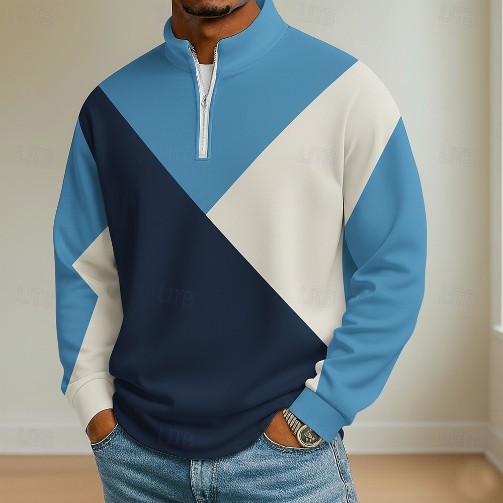 Homens Bloco de cor Geométrico Pólo Manga Longa Colarinho Clerical Roupa Esportiva Férias Roupa Esportiva Casual / Diário Impressão 3D Bloco de cor Primavera Outono Azul Branco Verde de 2026 por $22.99 –P5