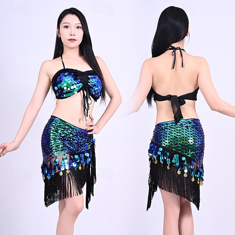 Vêtements de danse Samba Ensemble de Danse du Ventre à Franges en Sequins Bleu Vert|l Costume de Performance de 2026 ? €27.49 –P1